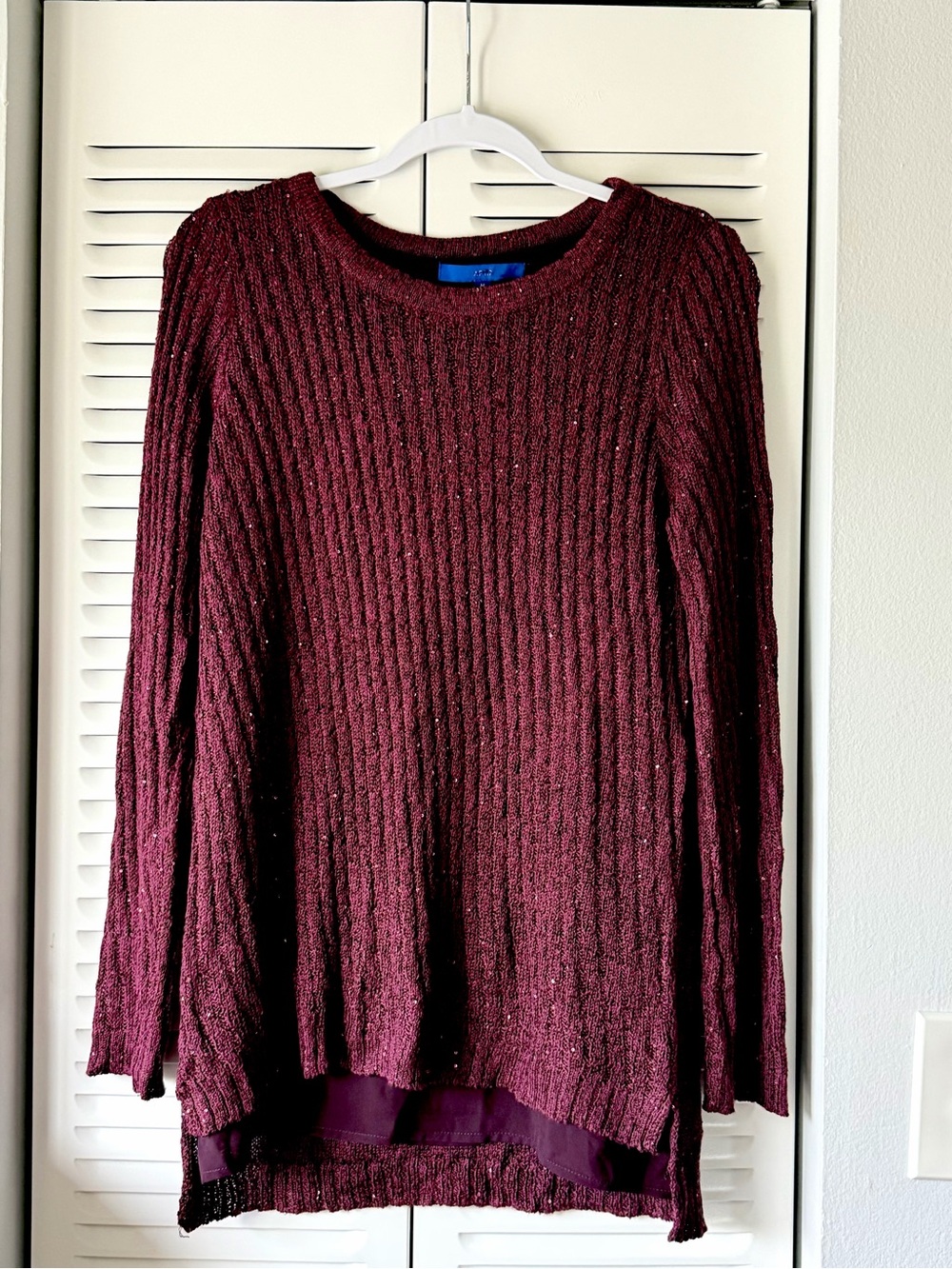 Women's Ribbed Long-Sleeve Sweater Dress - Burgundy